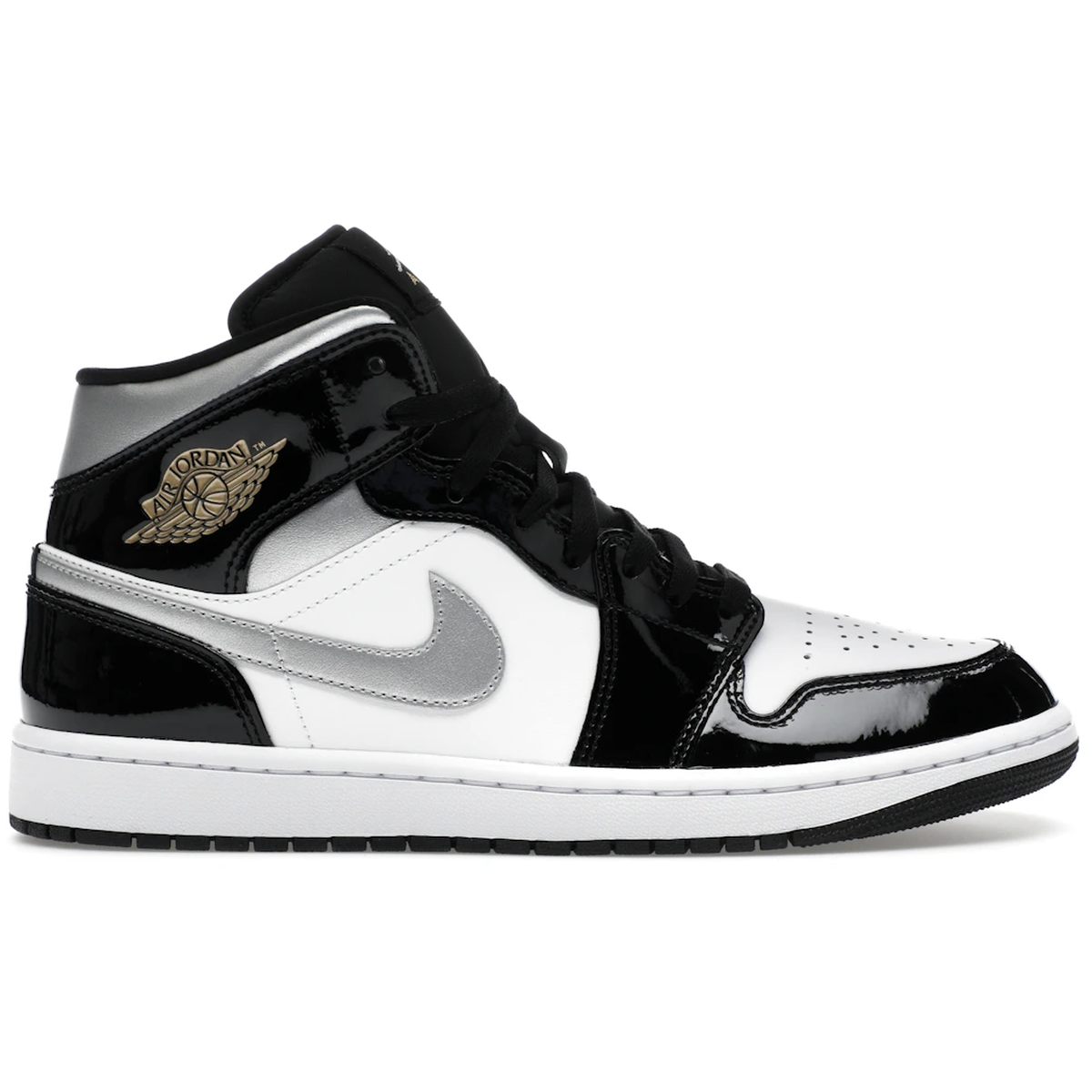 Air Jordan 1 Mid Patent Black Silver Metallic Gold